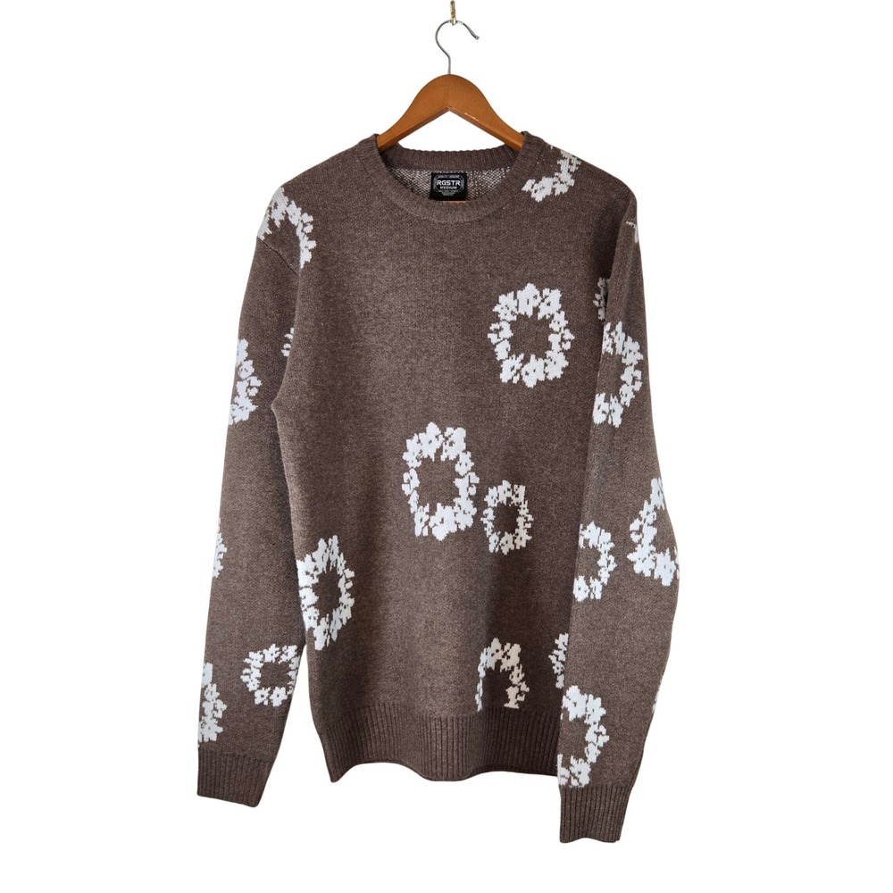 RGSTR Chocolate Brown Floral Wreath Knit Crewneck Sweater Mens Medium